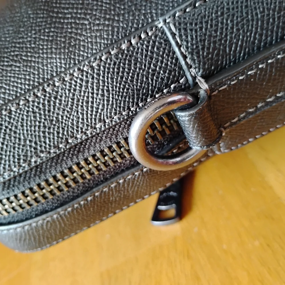 Coach Ethan Slim Pebbled Black Leather Briefcase with Shoulder Strap - Picture 7 of 16